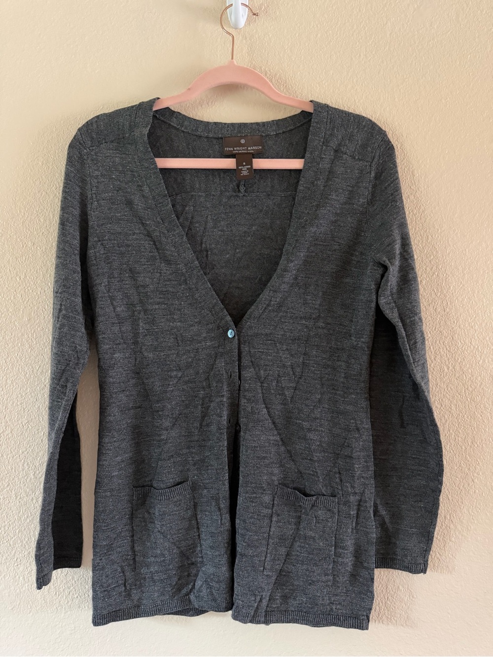Fenn Wright Manson 100% Merino Wool Gray Cardigan Sweater Size Small
